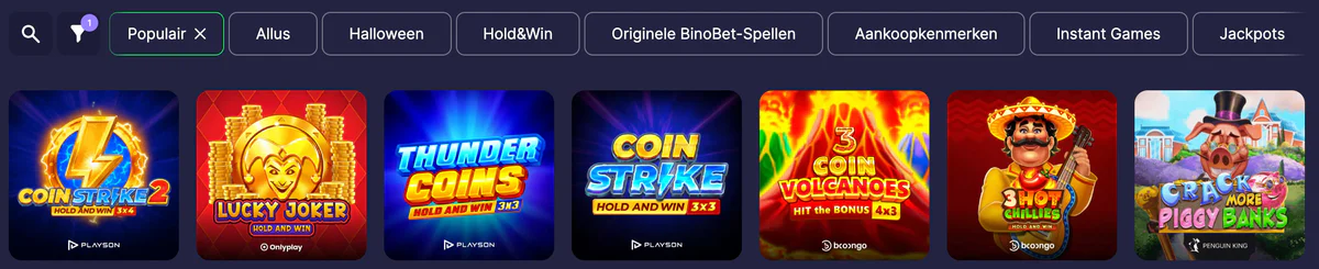 Online gokkasten en populaire slots bij Binobet Casino